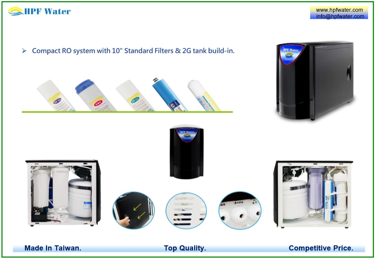 Compact RO appliance with Standard Filter meets NSF requirements and  laser customized logo made in Taiwan